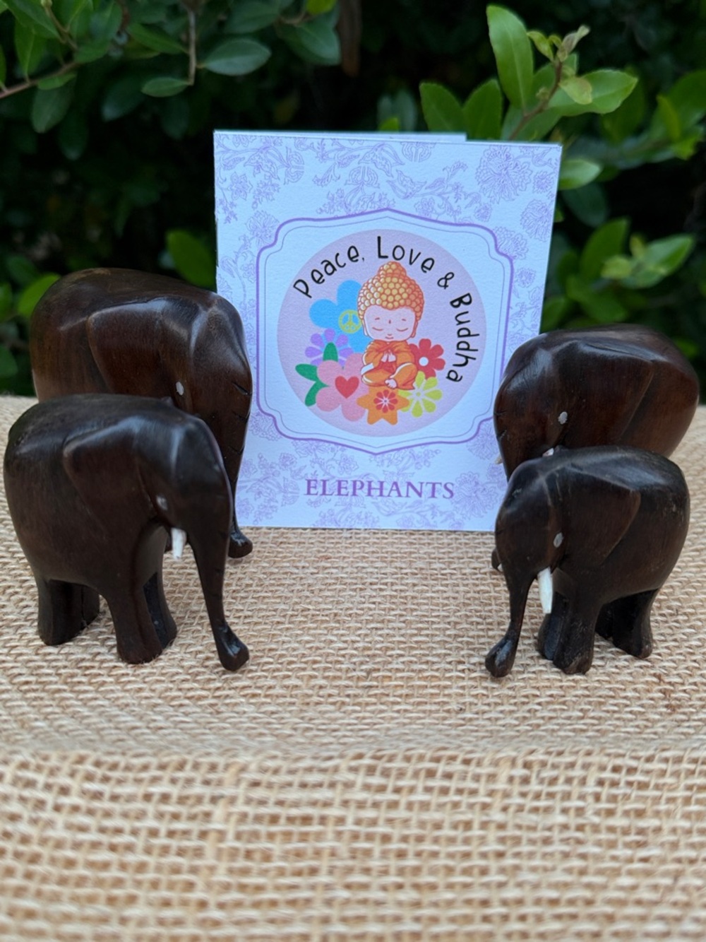VTG Wood Elephant Set of 4 Hand Carved w/ Guide to Feng Shui Placement (& More) - Picture 3 of 16